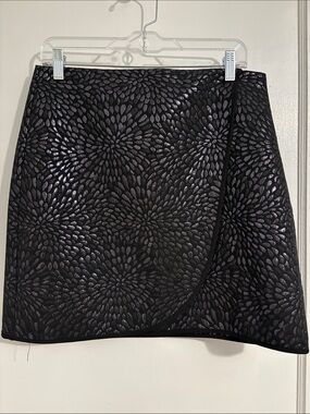 Loft Black Floral-Textured Wrap Mini Skirt